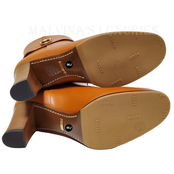 GUCCI BOOTS ELIZABETH HEELED ANKLE BROWN LEATHER w HORSEBIT - Picture 14 of 16